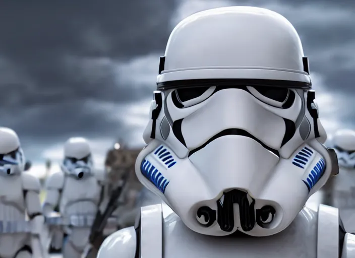 Image similar to menacing general wearing a white star wars imperial general uniform, his skin is blue, ultra realistic, 4 k, movie still, uhd, sharp, detailed, cinematic, render, modern