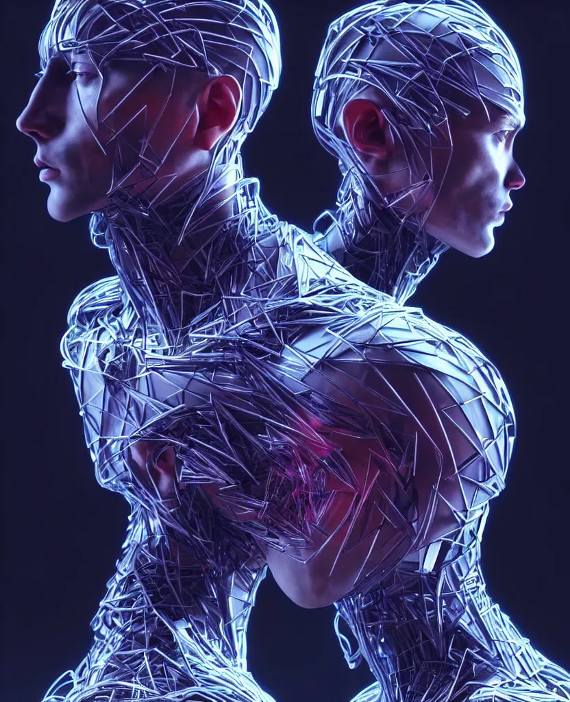 Image similar to portrait of male humanoid, profile pose, well build body, perfect anatomy, intricate, elegant, cyber neon lighting, futurism, highly detailed, hyper photorealistic, digital photography, artstation, pinterest, concept art, smooth, cinematic, 4 k ultra hd, art by pascal blanche, art by artgerm, art by greg rutkowski,