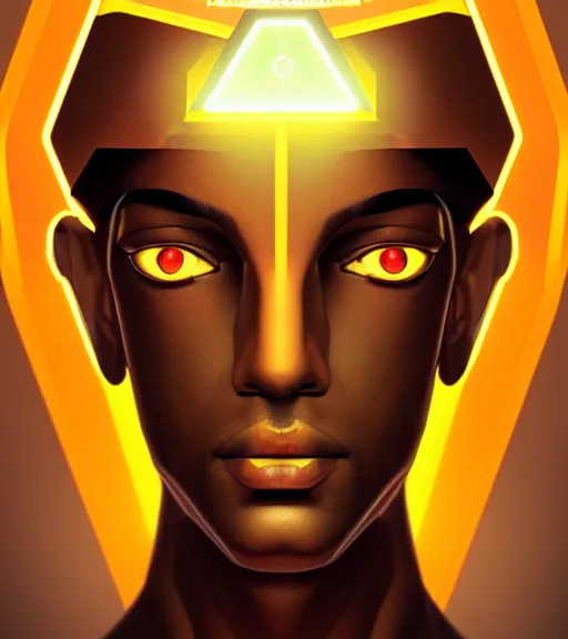 Image similar to symmetry!! egyptian god of technology, solid cube of light, hard edges, product render retro - futuristic poster scifi, lasers and neon circuits, brown skin handsome egyptian god, intricate, elegant, highly detailed, digital painting, artstation, concept art, smooth, sharp focus, illustration, dreamlike, art by artgerm