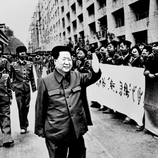 Prompt: mao zedong in a pride parade, photography, street, lgbt,