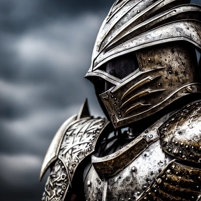 Image similar to photo of a warrior with metal dragon themed armour and helmet, highly detailed, 4 k, hdr, smooth, sharp focus, high resolution, award - winning photo