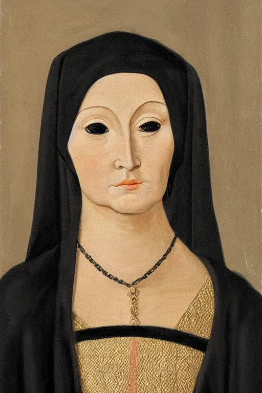 Image similar to hyper - realistic close - up portrait of a medieval woman, pale skin, in a black silk robe, in the сaravaggio style