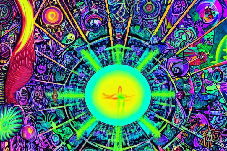 Image similar to psychedelic visions of the church of the sub - genius on dmt