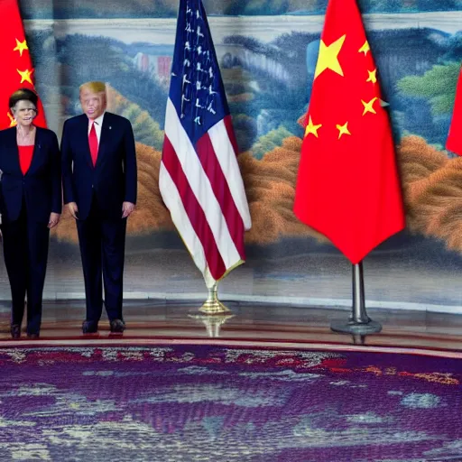 Image similar to Pelosi and Trump wore Chinese military uniforms and saluted under the Chinese flag.