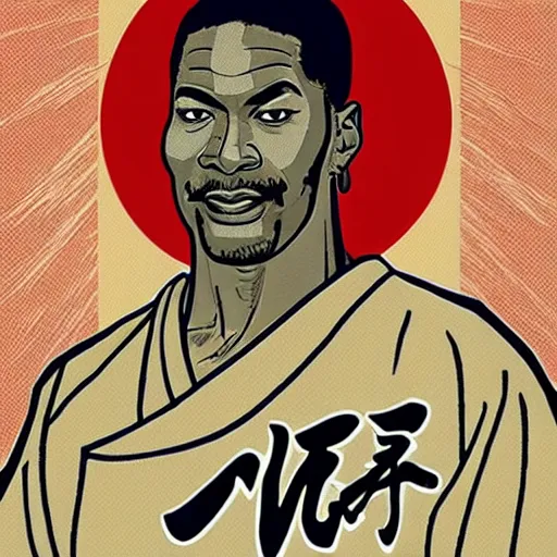 Prompt: Michael Jordan in a samurai suit in the style of ukiyo-e