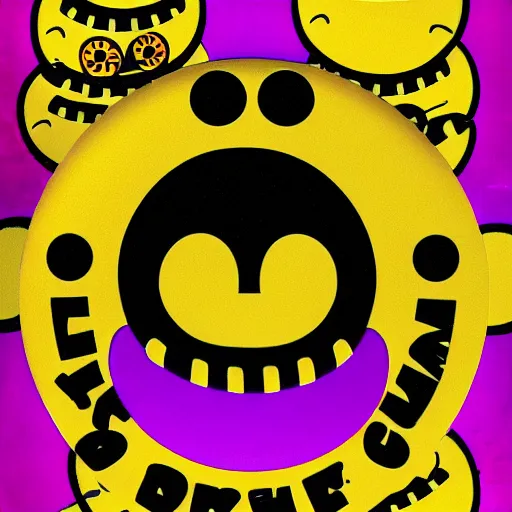 Image similar to acid house rave flyer, poster, smiley face, florescent orange and black