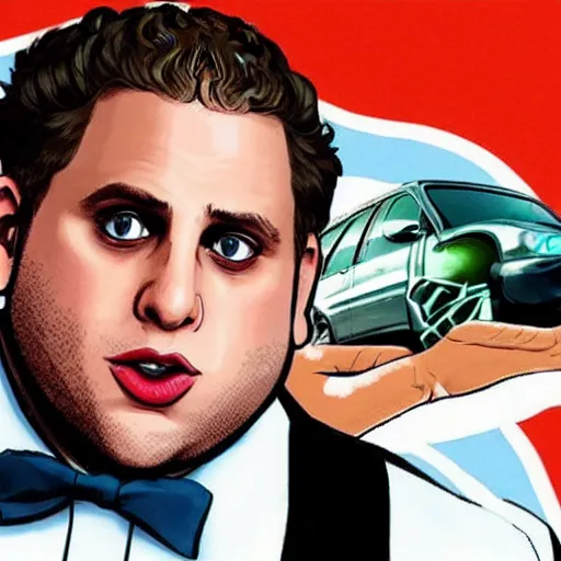 Image similar to jonah hill as a gta v character talking to trevor