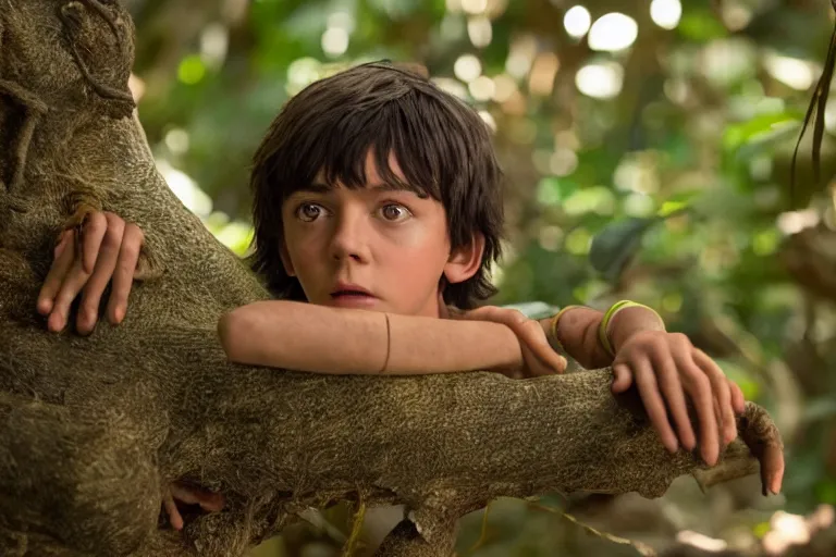 Prompt: young asa butterfield plays mowgli in the live action adaptation of the jungle book, 3 5 mm photography, highly detailed, cinematic lighting, 4 k