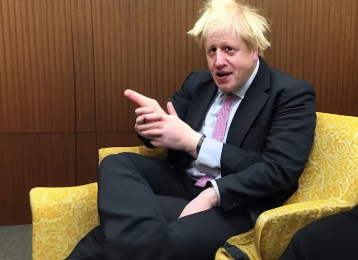 Image similar to Photo of Boris Johnson cosplaying as Dr. Eggman from Sonic series, sitting at the parlament meeting, giving an interview, highly detailed, 4k, HQ