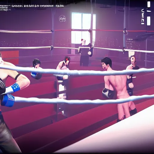 Image similar to concept art of the AI Dalle vs StableDiffusion in a boxing match, unreal engine 5, fantasy, high detail, award winning