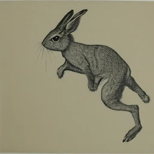 Image similar to etching of a jackrabbit jumping downward