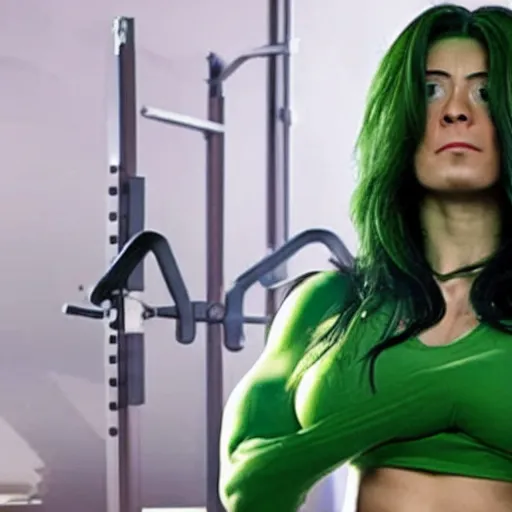 Prompt: she - hulk, attorney at law, bench - pressing the judge's bench, still from new live - action film, 8 k, promotional image
