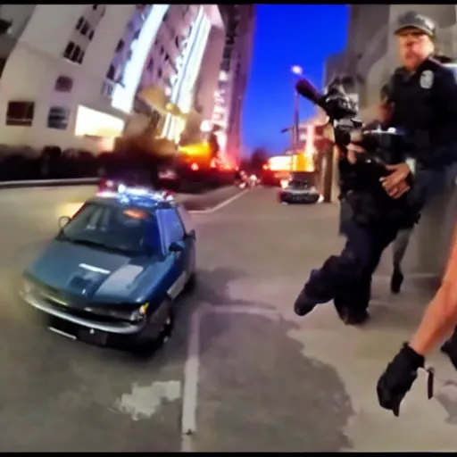 Image similar to bodycam photo of leonardo dicaprio robbing a police officer, wide angle, fisheye, uhd, 8 k, bodycam, award winning,