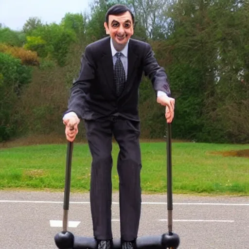 Image similar to mr bean on a pogo-stick