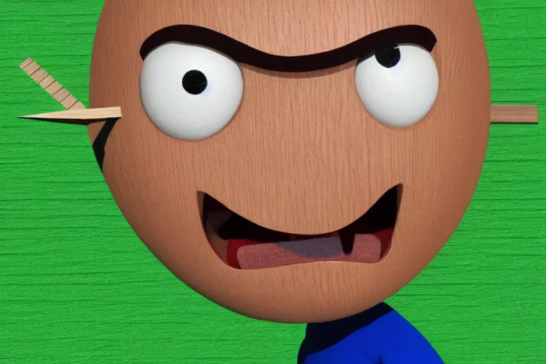 Image similar to baldi from baldi's basics with a wooden ruler and looking angry, hd, 8 k