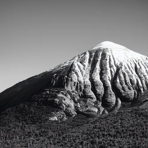 Image similar to a centrally peaked mountain in the style of ansel adams with a large black sphere on top, black and white large format photography