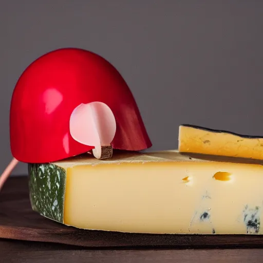 Image similar to mouse with red helmet eating cheese