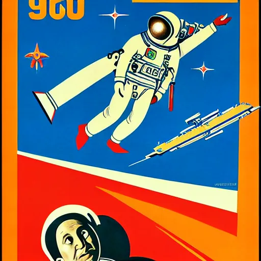 Image similar to rob schneider as cosmonaut on 1 9 6 0 soviet propaganda poster. beautiful. high detailed. intricate. illustration. propaganda. ussr