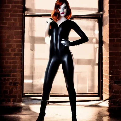 Image similar to Fully-clothed full-body portrait of Emma Stone as catwoman, XF IQ4, 50mm, F1.4, studio lighting, professional, 8K