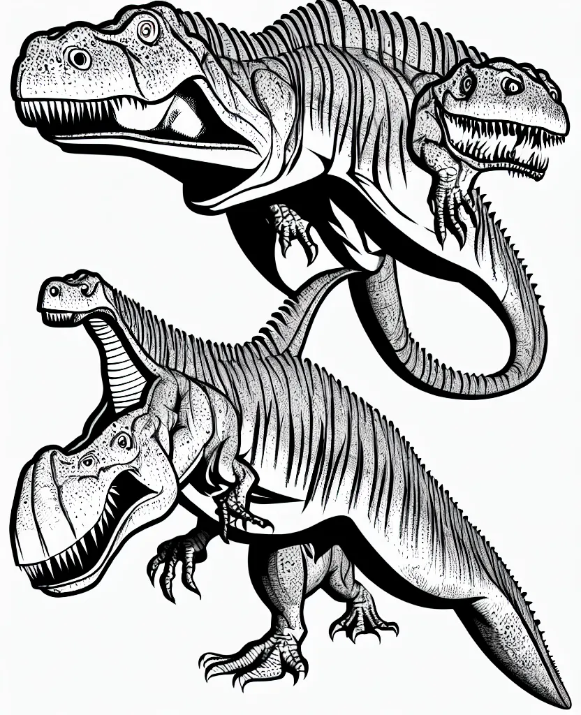 Image similar to trex dinosaur, symmetrical, accurate, simple clean lines, black and white, no shading, coloring book, graphic art, line art, vector art, by martina matteucci, pavel shvedov, peter lundqvist, diane ramic, artstation