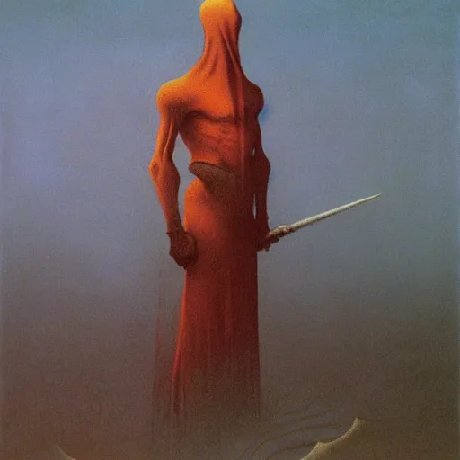 Prompt: knight by Zdzisław Beksiński, oil on canvas