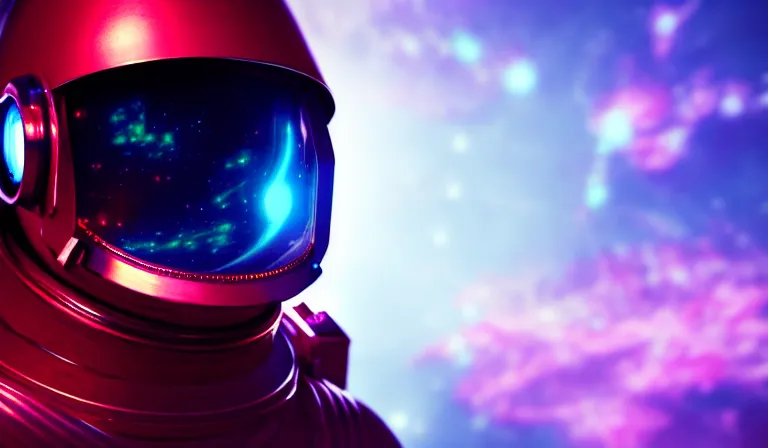 Image similar to cyberpunk astronaut helmet with cosmos background, close shot, 8k, cinematic, epic, ultra detailed, award winning, trending on artstationHD, dramatic
