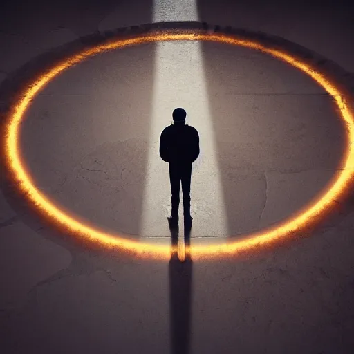 Image similar to man stands in a ban circle, artstation