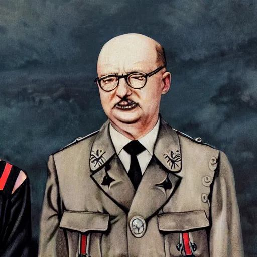 Image similar to UHD photorealistic detailed image of young Nazi Klaus Schwab and Hitler, both wearing extremely intricate clown costumes and detailed, intricate makeup by Ayami Kojima, Amano, Karol Bak, tonalism