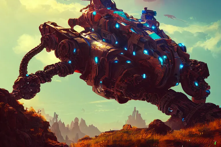 Image similar to slitherfang machine mecanical creature robot of horizon forbidden west horizon zero dawn radiating a glowing aura global illumination ray tracing hdr fanart arstation by ian pesty and alena aenami artworks in 4 k