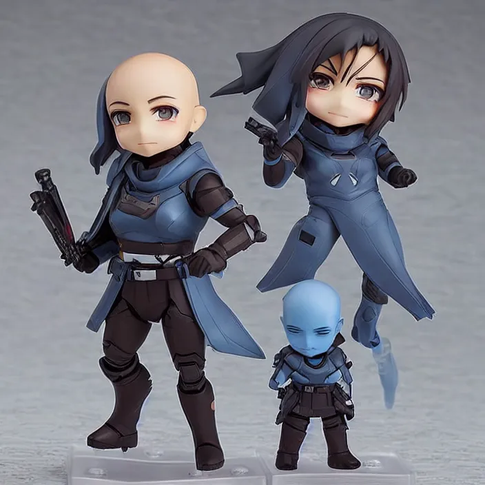 Image similar to destiny commander zavala!!!!!!!!!!!!!!!!!!!!!!!!!!, an ( ( ( ( ( anime ) ) ) ) ) nendoroid of commander zavala, male figurine, light - blue skin and bald!!!!!!!!, detailed product photo