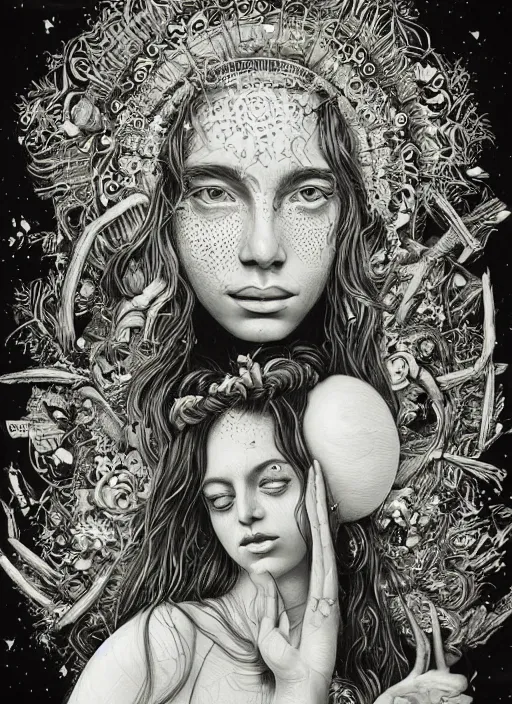 Prompt: Hippie goddess painting by Dan Hillier, trending on artstation, artstationHD, artstationHQ, 4k, 8k