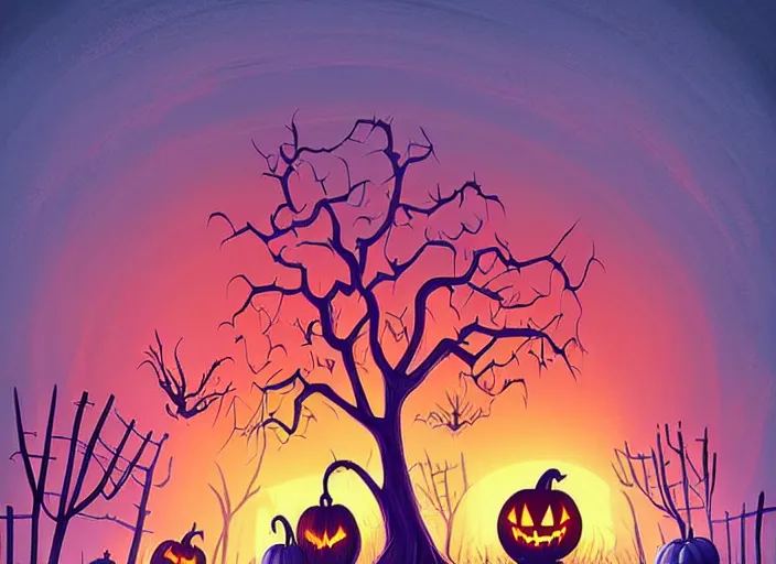 Image similar to Beautiful nostalgic digital art of a Halloween Town from Tim Burtons Nightmare Before Christmas in autumn at night by Christopher Balaskas