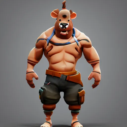 Prompt: a cute muscular rat wearing shorts, 3D render, Z-Brush sculpt, fortnite style