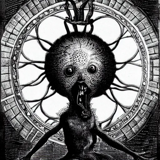 Image similar to whimsical freaky creature sings a unique canto about \'as above so below\' being ignited by the spirit of Haeckel and Robert Fludd, breakthrough is iminent, glory be to the magic within