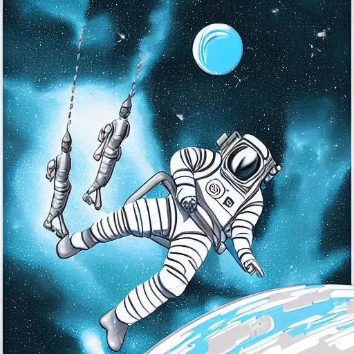 Image similar to space walk with Neptune in the background, high details, digital art