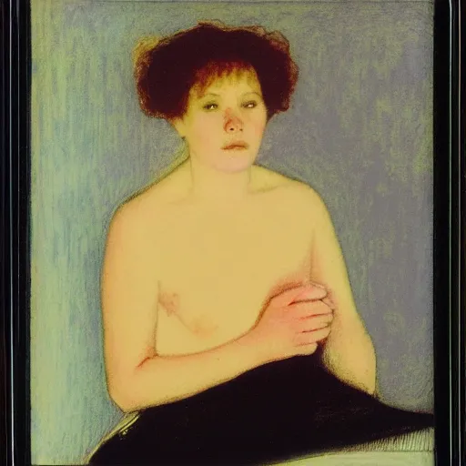 Image similar to a girl in a room, old polaroid by goya, by klimt, digital painting, strong lights, flat colors, pastel colors,