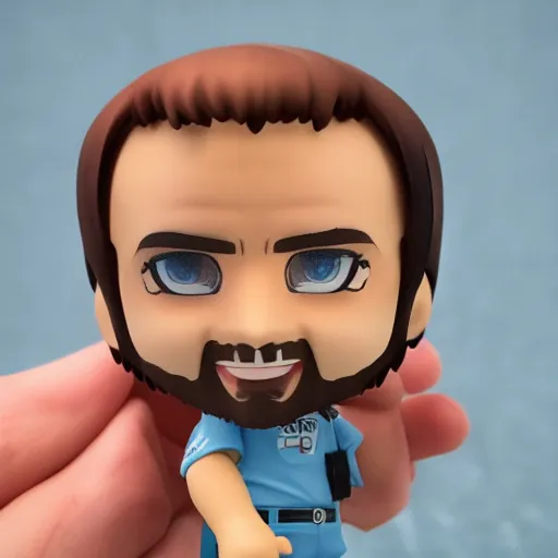 Image similar to nicolas cage as nendoroid!, background palm trees, kodak film