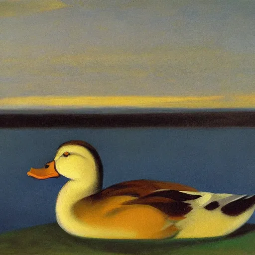 Prompt: a duck on the prowl oil painting Edward Hopper