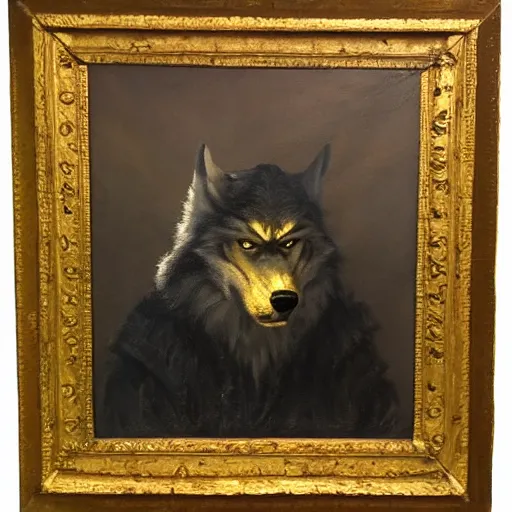 Prompt: Werewolf, oil on canvas in the style of Rembrandt