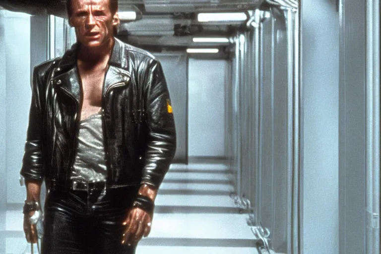 Image similar to t 8 0 0 from movie terminator 1 9 8 4, staying in data center.