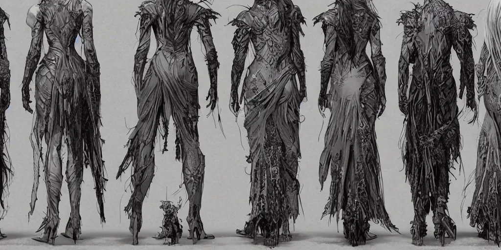 Image similar to gothic character back view detail designs, Barry Windsor Smith, Milo Manara, Greg Rutkowski, character sheet, Darek Zabrocki, Karlkka, Jayison Devadas, Phuoc Quan, trending on Artstation, 8K, ultra wide angle, pincushion lens effect