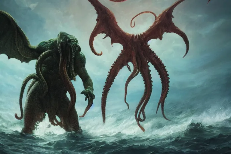 Image similar to cthulhu rising from the sea, digital art, magic the gathering, mtg, by greg rutkowski, trending on artstation