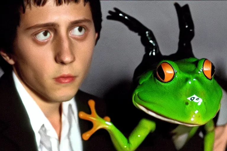 Image similar to frank in donnie darko but with a frog disguise