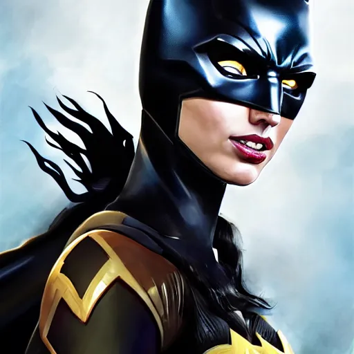 Prompt: a close up face of gal gadot as batgirl, by Zack Snyder, Christoper Nolan, Stanley Artgerm Lau, WLOP, Rossdraws, James Jean, Andrei Riabovitchev, Marc Simonetti, Yoshitaka Amano, ArtStation, CGSociety, Full body shot