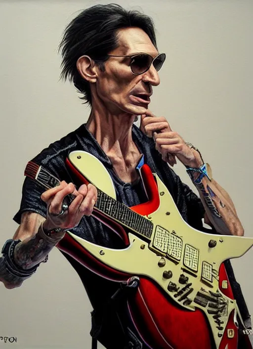 Image similar to a epic portrait of steve vai, art by greg danton and denys tsiperko, detailed, hyperrealism, artstation