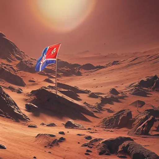 Prompt: nepal flag on mars, ultra realistic, concept art, intricate details, eerie, highly detailed, photorealistic, octane render, 8 k, unreal engine. art by artgerm and greg rutkowski and alphonse mucha