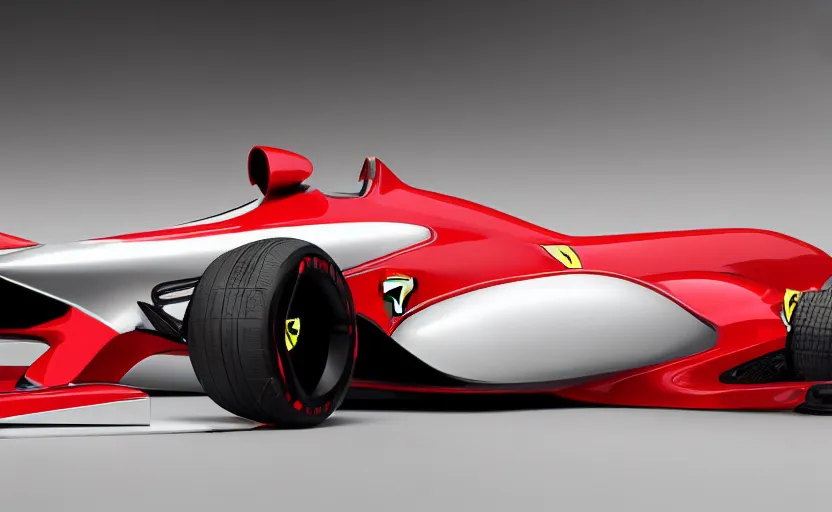 Prompt: retro futuristic ferrari formula 1 car inspired by f 1 2 0 2 1 concept, studio lighting,