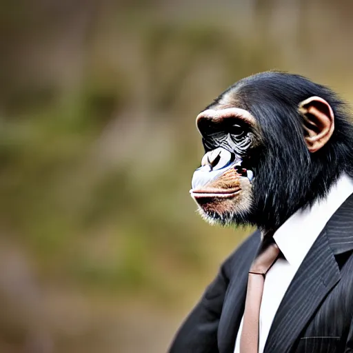 Image similar to chimpanzee wearing a suit and tie, ready for a meeting