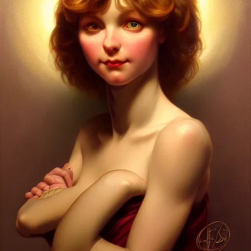 Image similar to a portrait of a gelfling, dark fantasy, medium shot, intricate, elegant, highly detailed, digital painting, volumetric light, artstation, concept art, smooth, sharp focus, illustration, art by Gil Elvgren and Greg Rutkowski and Alphonse Mucha