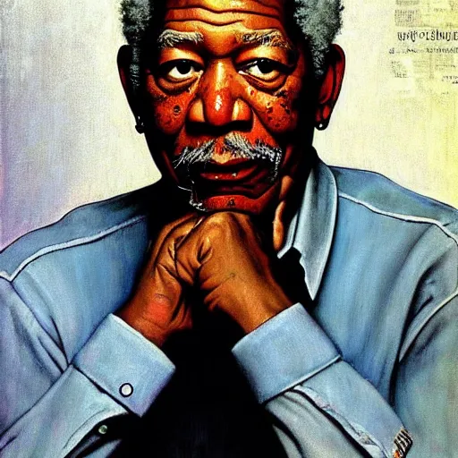 Prompt: Morgan Freeman portrait painted by Norman Rockwell